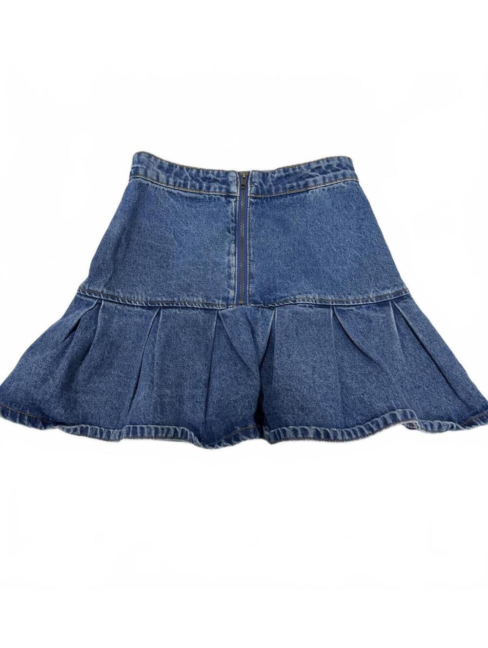 Lioness Denim Pleated Mini Skirt Medium Blue Wash Y2K Flare Drop Waist Flirt - Picture 4 of 9
